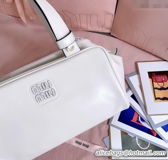 Big Discount Miu Miu Leather Top-Handle Bag 5BB182 White 2025