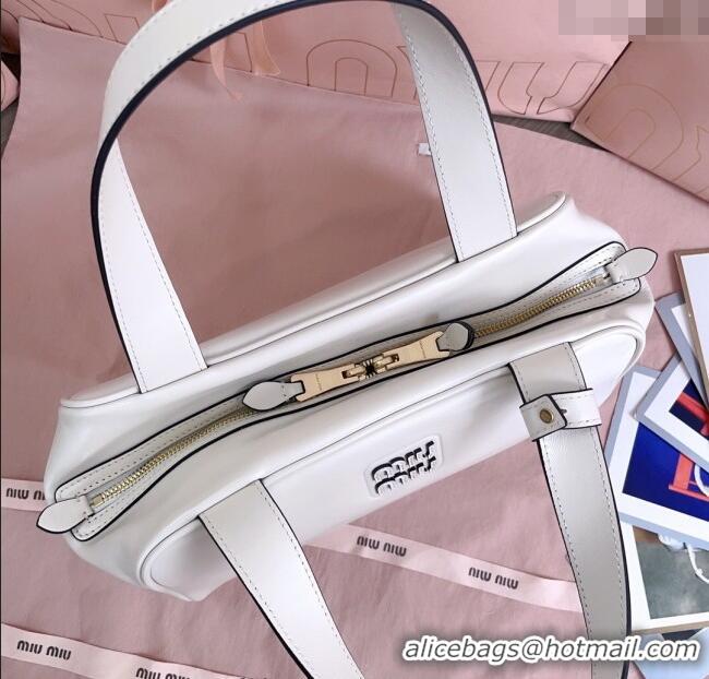 Big Discount Miu Miu Leather Top-Handle Bag 5BB182 White 2025