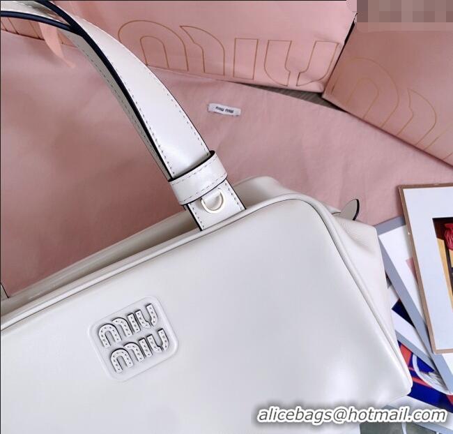 Big Discount Miu Miu Leather Top-Handle Bag 5BB182 White 2025