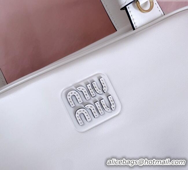 Big Discount Miu Miu Leather Top-Handle Bag 5BB182 White 2025