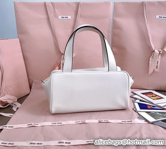 Big Discount Miu Miu Leather Top-Handle Bag 5BB182 White 2025