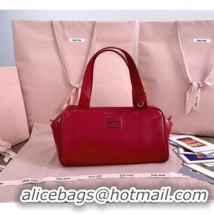 Best Product Miu Miu Leather Top-Handle Bag 5BB182 Ruby Red 2025