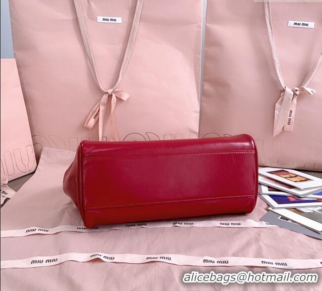 Best Product Miu Miu Leather Top-Handle Bag 5BB182 Ruby Red 2025