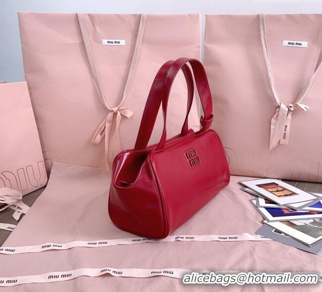 Best Product Miu Miu Leather Top-Handle Bag 5BB182 Ruby Red 2025