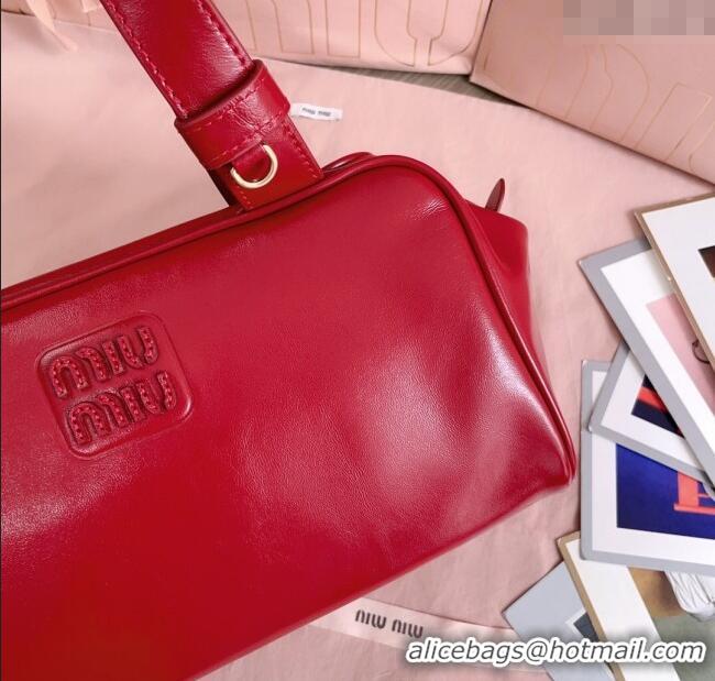Best Product Miu Miu Leather Top-Handle Bag 5BB182 Ruby Red 2025