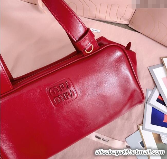 Best Product Miu Miu Leather Top-Handle Bag 5BB182 Ruby Red 2025