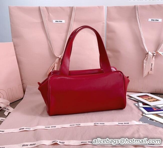 Best Product Miu Miu Leather Top-Handle Bag 5BB182 Ruby Red 2025
