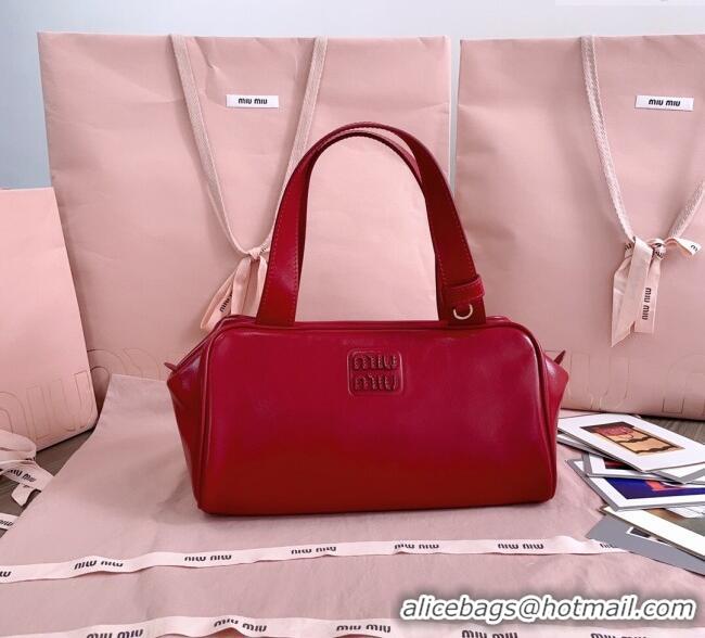 Best Product Miu Miu Leather Top-Handle Bag 5BB182 Ruby Red 2025