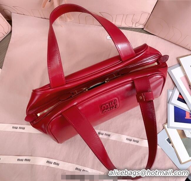 Best Product Miu Miu Leather Top-Handle Bag 5BB182 Ruby Red 2025