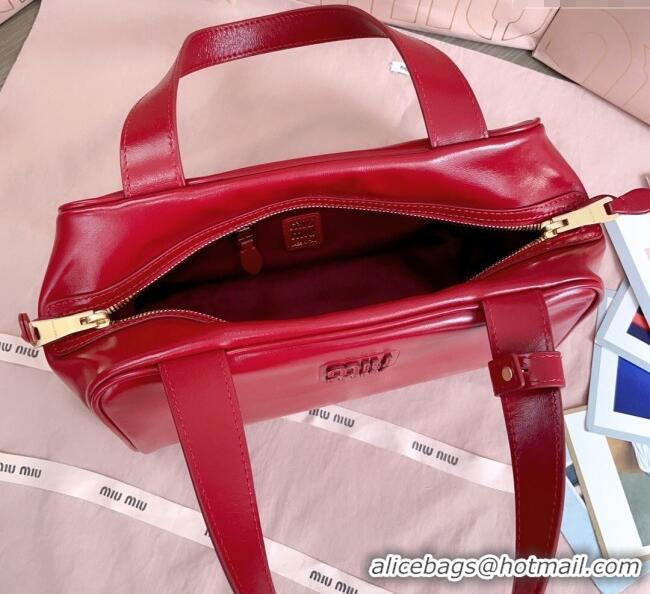 Best Product Miu Miu Leather Top-Handle Bag 5BB182 Ruby Red 2025