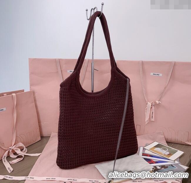 Famous Brand Miu Miu Knit Tote Bag 5BG231 Brown 2025