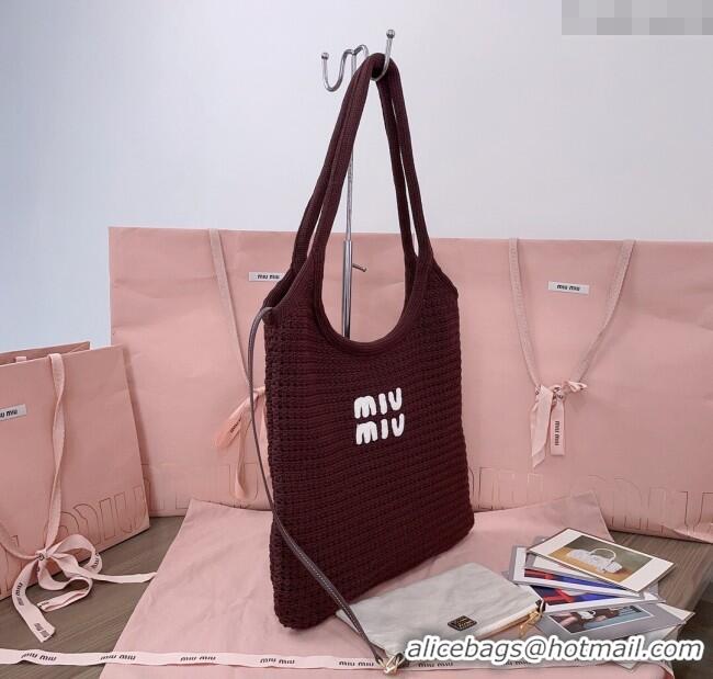 Famous Brand Miu Miu Knit Tote Bag 5BG231 Brown 2025