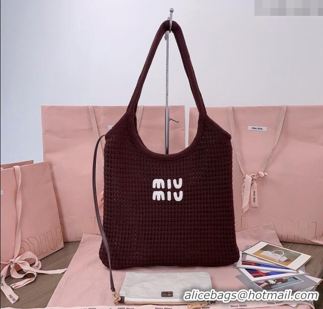 Famous Brand Miu Miu Knit Tote Bag 5BG231 Brown 2025
