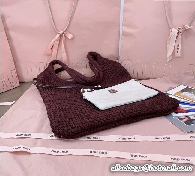Famous Brand Miu Miu Knit Tote Bag 5BG231 Brown 2025
