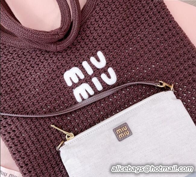 Famous Brand Miu Miu Knit Tote Bag 5BG231 Brown 2025