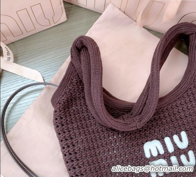 Famous Brand Miu Miu Knit Tote Bag 5BG231 Brown 2025