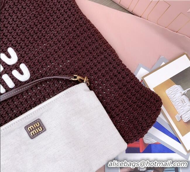 Famous Brand Miu Miu Knit Tote Bag 5BG231 Brown 2025