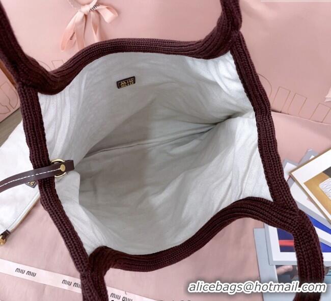 Famous Brand Miu Miu Knit Tote Bag 5BG231 Brown 2025
