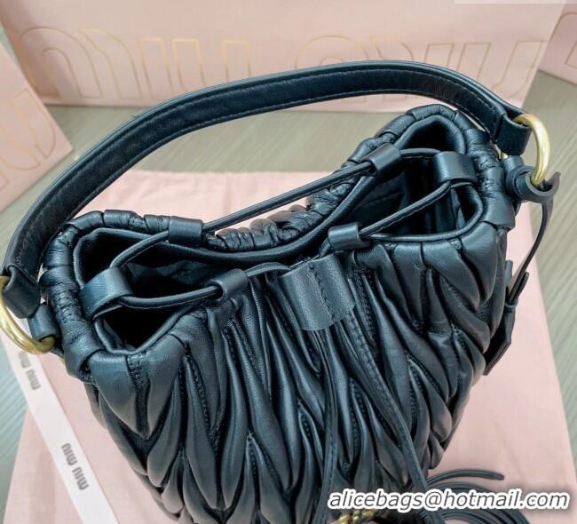Good Product Miu Miu Matelasse nappa leather bucket bag 5BE084 Black 2025