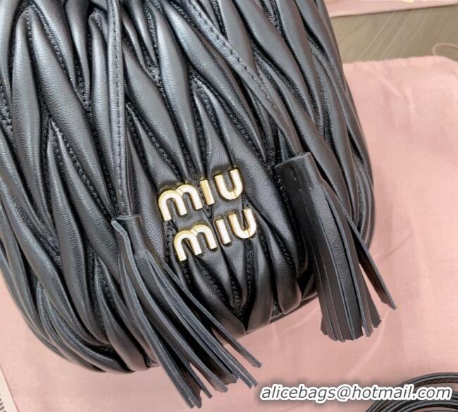 Good Product Miu Miu Matelasse nappa leather bucket bag 5BE084 Black 2025