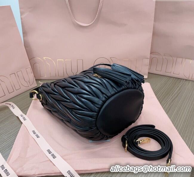 Good Product Miu Miu Matelasse nappa leather bucket bag 5BE084 Black 2025