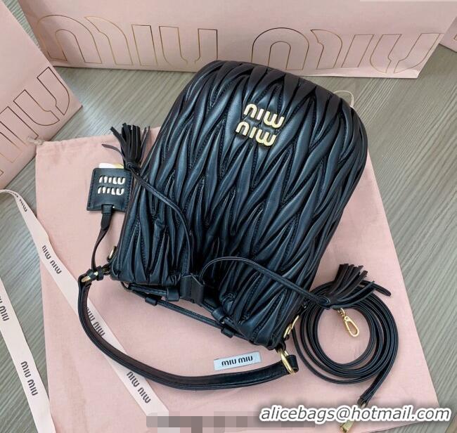 Good Product Miu Miu Matelasse nappa leather bucket bag 5BE084 Black 2025