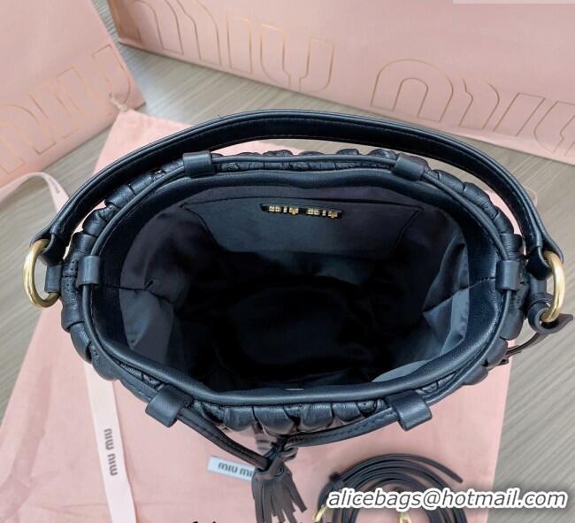 Good Product Miu Miu Matelasse nappa leather bucket bag 5BE084 Black 2025