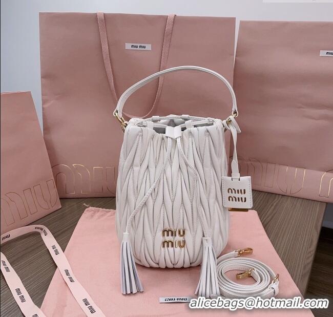 Top Quality Miu Miu Matelasse nappa leather bucket bag 5BE084 White 2025