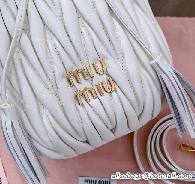 Top Quality Miu Miu Matelasse nappa leather bucket bag 5BE084 White 2025