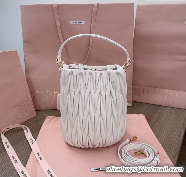 Top Quality Miu Miu Matelasse nappa leather bucket bag 5BE084 White 2025