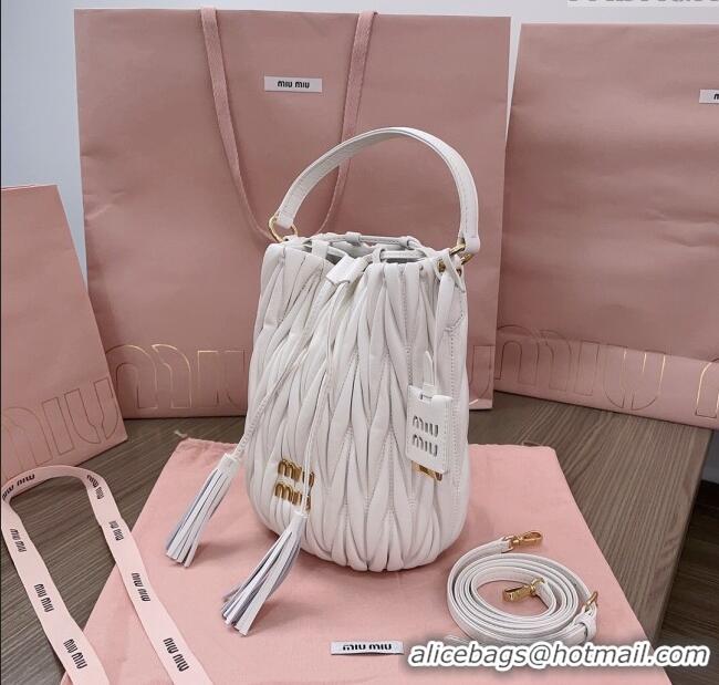Top Quality Miu Miu Matelasse nappa leather bucket bag 5BE084 White 2025
