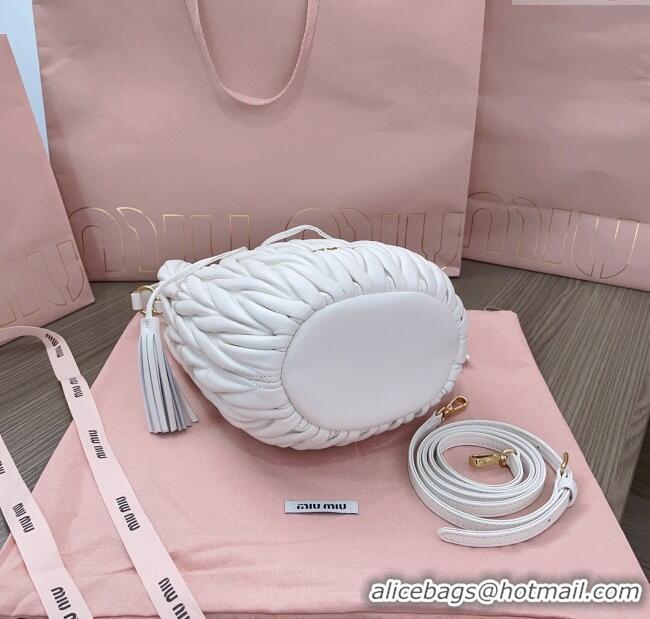 Top Quality Miu Miu Matelasse nappa leather bucket bag 5BE084 White 2025