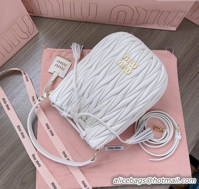 Top Quality Miu Miu Matelasse nappa leather bucket bag 5BE084 White 2025