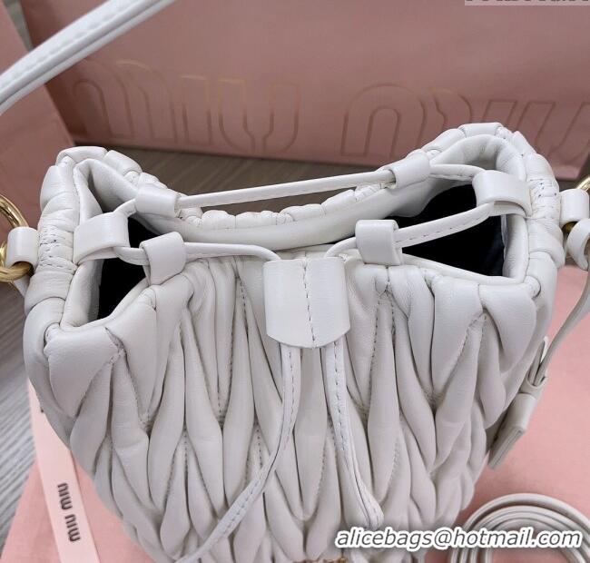 Top Quality Miu Miu Matelasse nappa leather bucket bag 5BE084 White 2025