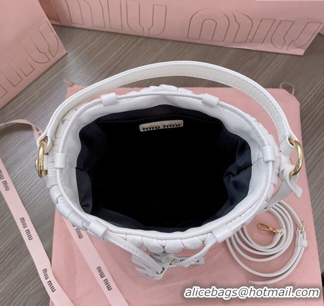 Top Quality Miu Miu Matelasse nappa leather bucket bag 5BE084 White 2025