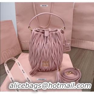 Luxury Cheap Miu Miu Matelasse nappa leather bucket bag 5BE084 Pink 2025