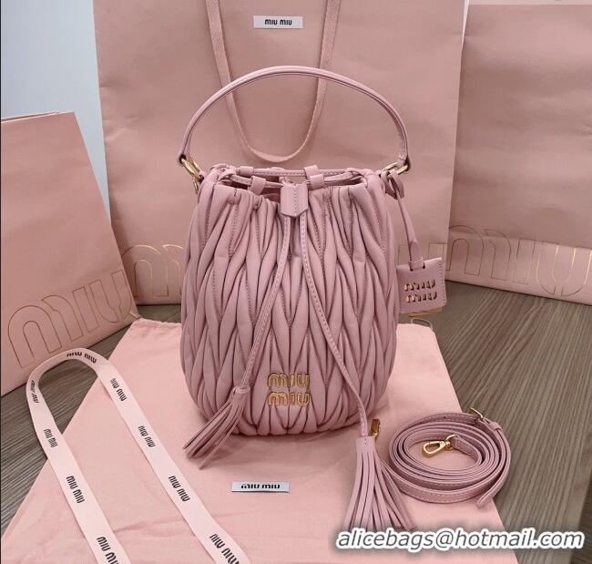 Luxury Cheap Miu Miu Matelasse nappa leather bucket bag 5BE084 Pink 2025