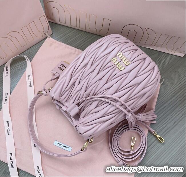 Luxury Cheap Miu Miu Matelasse nappa leather bucket bag 5BE084 Pink 2025