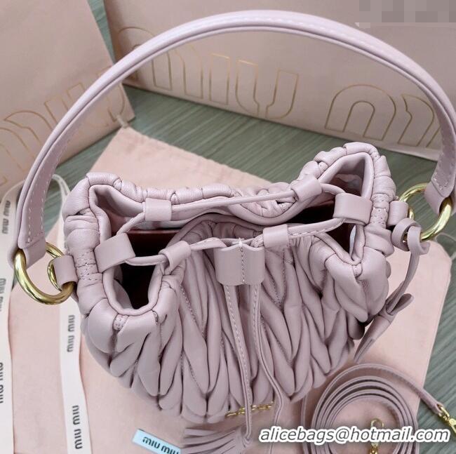 Luxury Cheap Miu Miu Matelasse nappa leather bucket bag 5BE084 Pink 2025