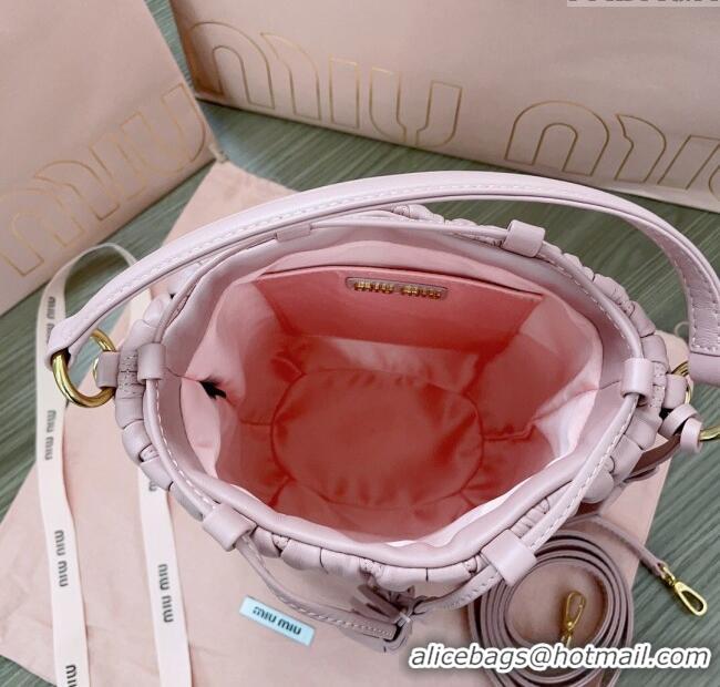 Luxury Cheap Miu Miu Matelasse nappa leather bucket bag 5BE084 Pink 2025