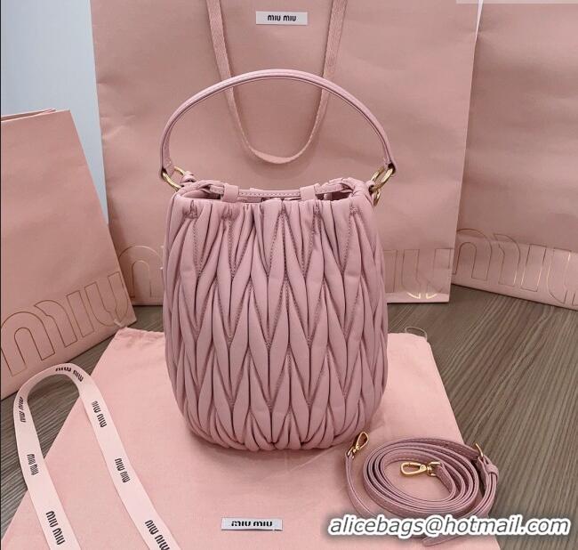 Luxury Cheap Miu Miu Matelasse nappa leather bucket bag 5BE084 Pink 2025