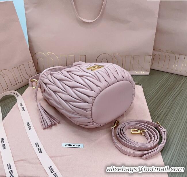 Luxury Cheap Miu Miu Matelasse nappa leather bucket bag 5BE084 Pink 2025
