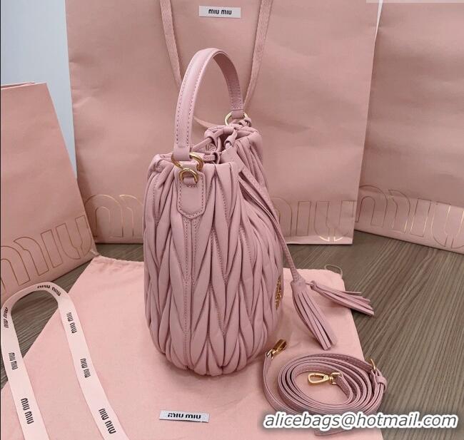 Luxury Cheap Miu Miu Matelasse nappa leather bucket bag 5BE084 Pink 2025