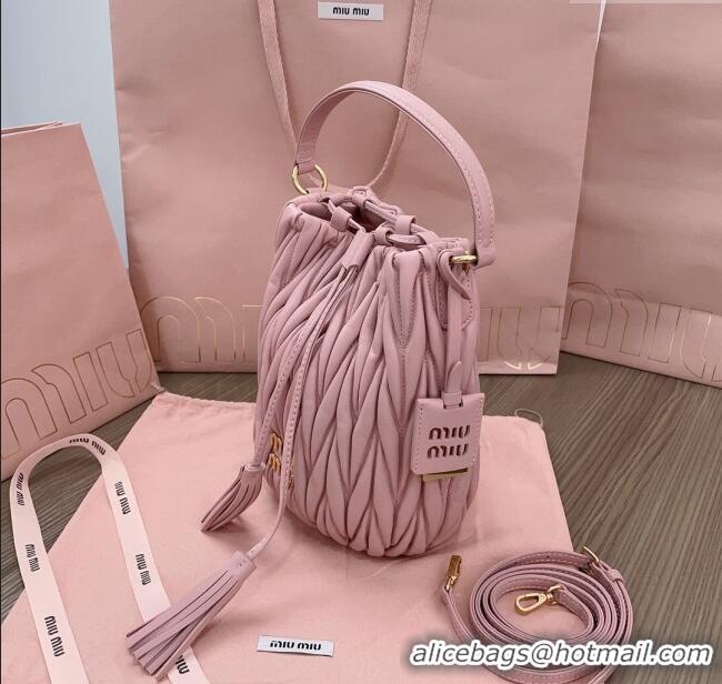 Luxury Cheap Miu Miu Matelasse nappa leather bucket bag 5BE084 Pink 2025