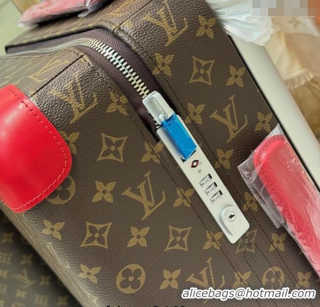 Grade Quality Louis Vuitton Horizon 55 Rolling Suitcase Luggage Travel Bag in Monogram Edlipse Canvas L6032 Red 2025