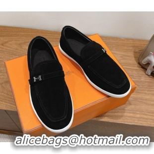 Perfect Hermes Like Loafers in Suede Black 2025 H082009 0820104