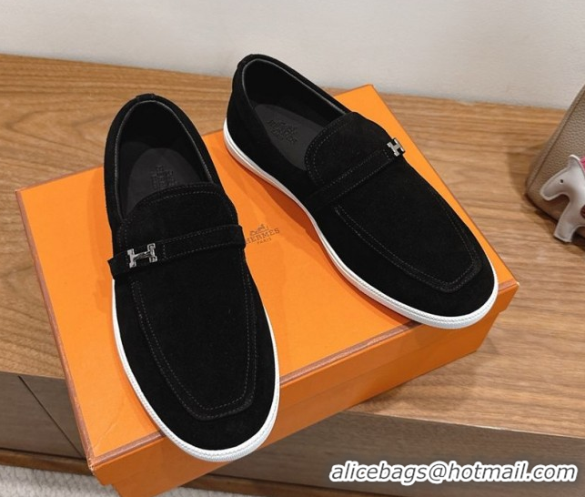 Perfect Hermes Like Loafers in Suede Black 2025 H082009 0820104