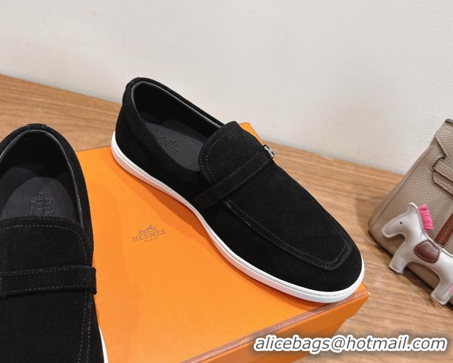 Perfect Hermes Like Loafers in Suede Black 2025 H082009 0820104