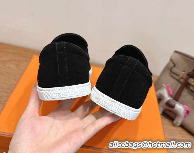 Perfect Hermes Like Loafers in Suede Black 2025 H082009 0820104
