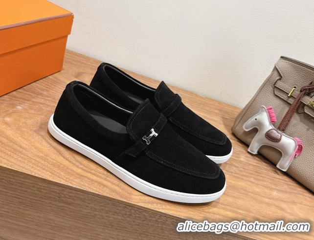 Perfect Hermes Like Loafers in Suede Black 2025 H082009 0820104
